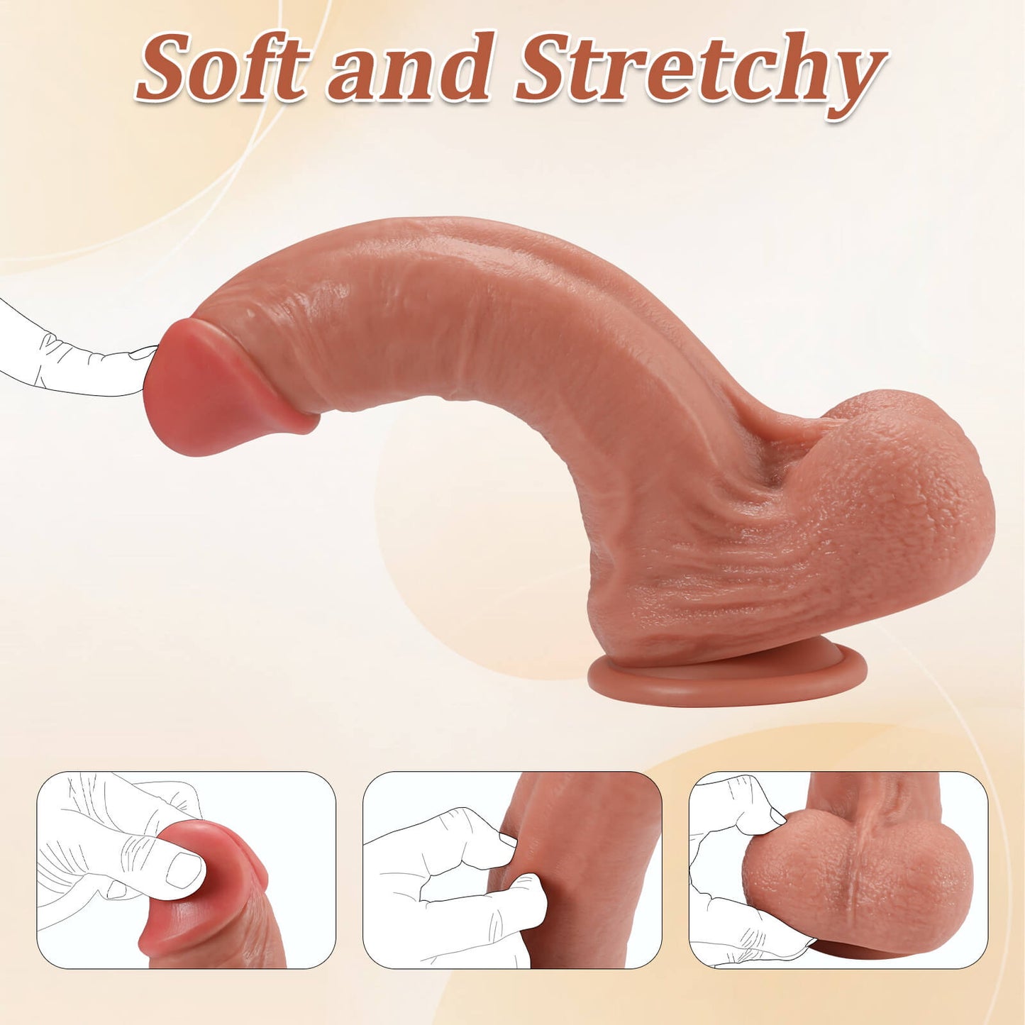Lester 10" X 2.5" Soft Brown Thick Curved Realistic Dildo