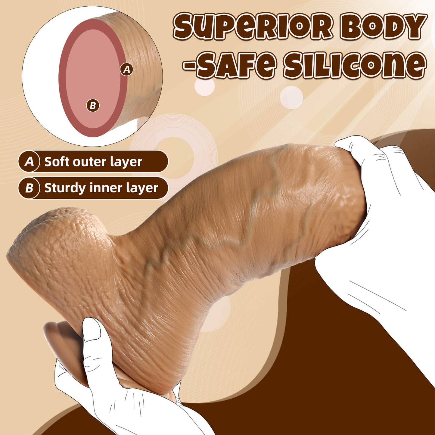 Reina 11" x 4.4" Brown Strong Extra Huge Thick Dual Density Dildo