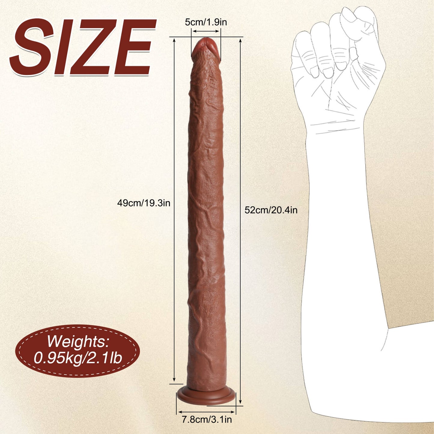 Borui 19.3" x 1.9" Thick Realistic Double Sided Sliding Skin Dildo