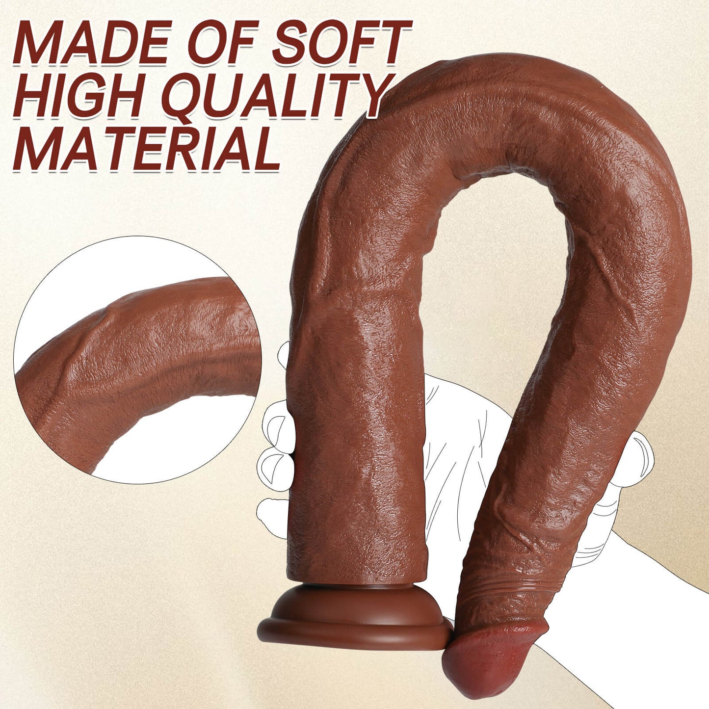 Borui 19.3" x 1.9" Thick Realistic Double Sided Sliding Skin Dildo